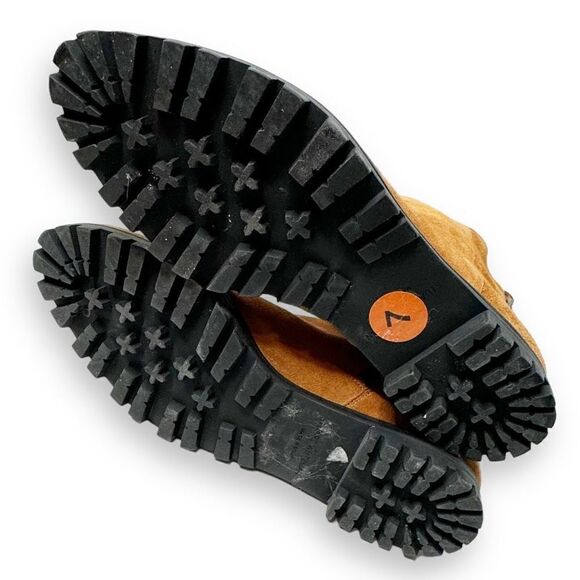 Stuart Weitzman Riley Bootie Moto Biker Light Chestnut Brown Suede Lug Women’s 7 - Picture 6 of 8